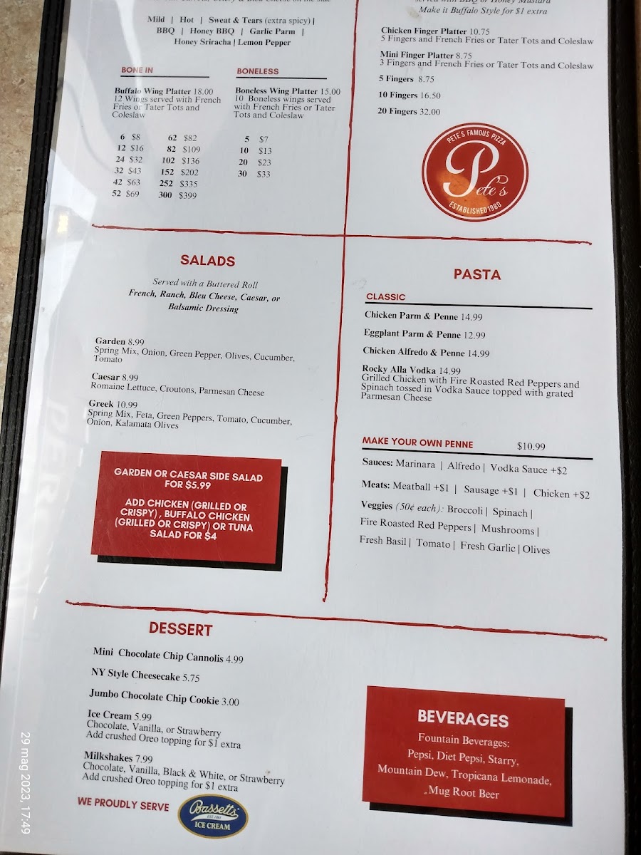 Pete's Famous Pizza Menu - Image 1